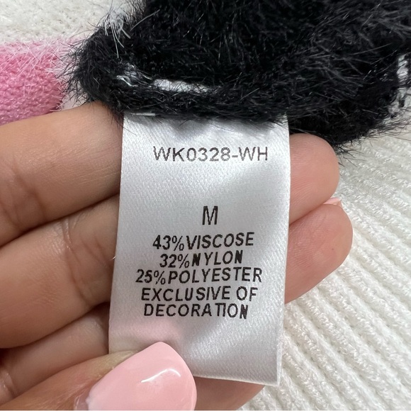 THML Kirsten striped M knit sweater white pink black bold modern high neckline - Picture 10 of 12